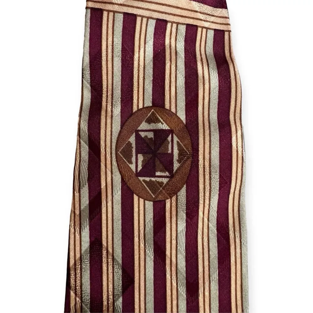 Vintage Emporio Giorgio Armani Silk Tie Art Deco Stripe Geometric Designer Italy